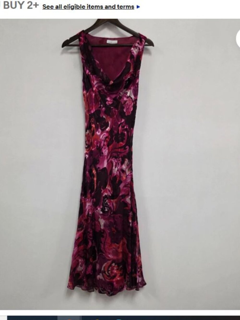 Vintage Y2K Silk Maxi Dress Fairy Size 10 Floral Whimsical Cowl Neck 90s Ruffle - Picture 2 of 10